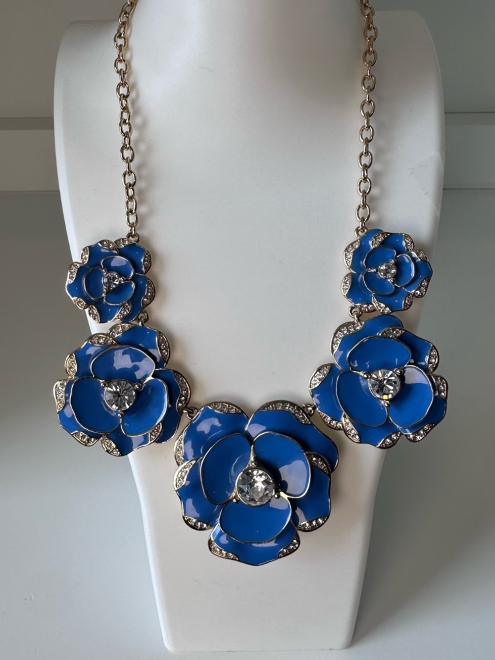 Kate Spade Blue New York Enamel Floral Statement Necklace NWOT